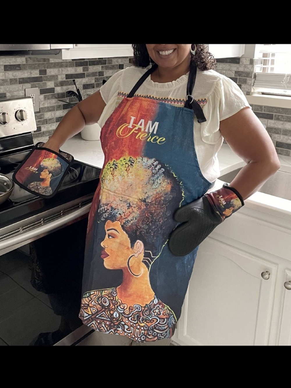 I AM Fierce Colorful Afrocentric Apron with Matching Mitts